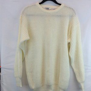 Vintage 80's Ivory Acrylic Ribbed Knit Sweater Men's Size Small Crew Nec…